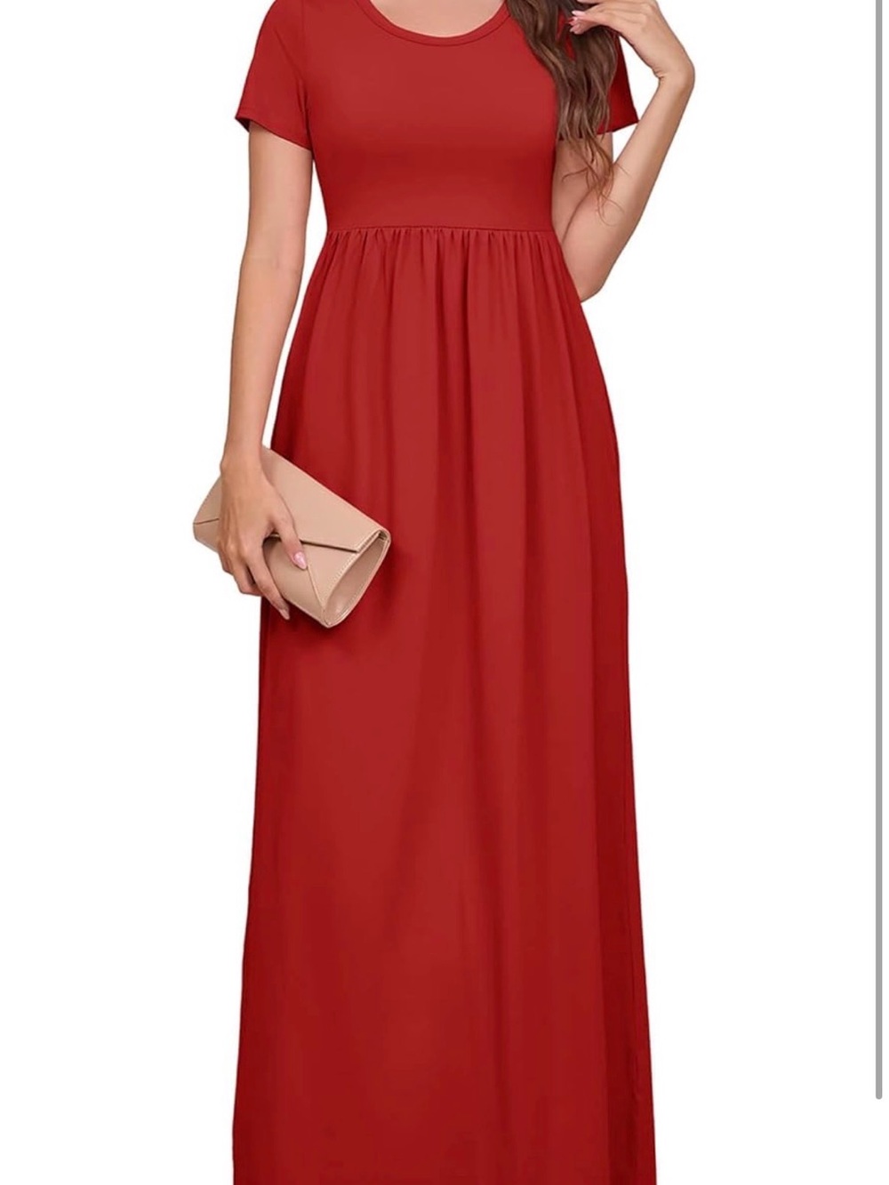 Red Short-Sleeve Maxi Dress - Classic Women's Style